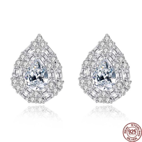 

luxury 925 sterling silver waterdrop gemstone stud earring for women tiny sparkling cz wraped engagement earrings brincos, Golden;silver