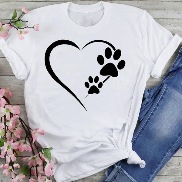 Frauen Süße 90er Jahre Hund T Shirt Pfote Liebe Herz Stil Cartoon Sommer Mode Druck Kurzarm Schöne Kleidung Tops tees