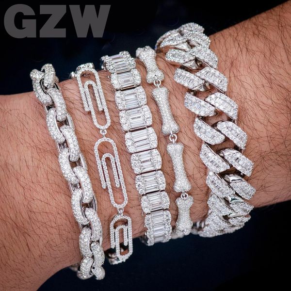 Top Quality Bling Paper Clip Bone Cuban Link Bangle Bracciale per uomo Donna Placcato oro Tennis Curb Link Chain Pulseras Iced Out Cubic Zirconia Hip Hop Gioielli Regali