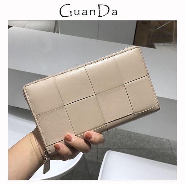 

cassette leather womens wallet fashion long weave lamb skin zipper female phone clutch bag large capacity luxury knit purse