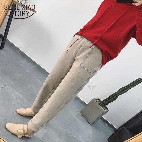 

spring thick women harem pants wool autumn winter pants women korean plus size pantalon loose all-match trousers capris 201228, Black;white