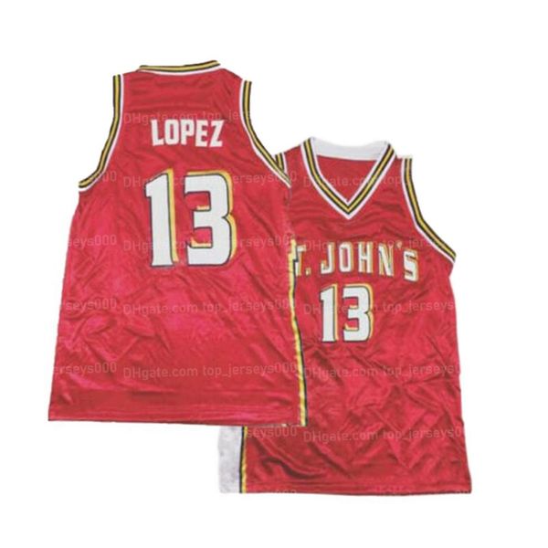 

custom retro 80's felipe lopez #13 st. john's basketball jersey all stitched red any name number size 2xs-6xl, Black;red