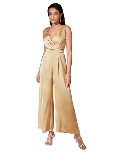 

ruched overlap collar culotte jumpsuit 79mp#, Black;white