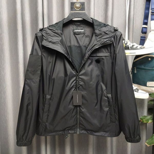 

selling pra22da casual hooded jacket men classic metal triangle logo black jacket waterproof material coat, Black;brown
