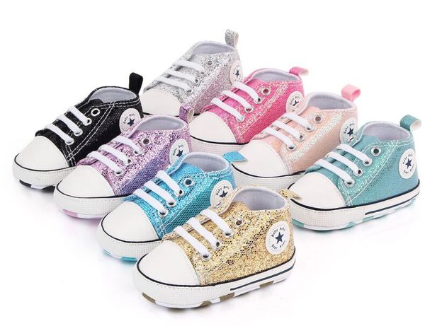 Primi camminatori scarpe da stella con paillettes scintillanti per bambini scarpe firmate per bambini scarpe da bambino con fondo morbido stringate