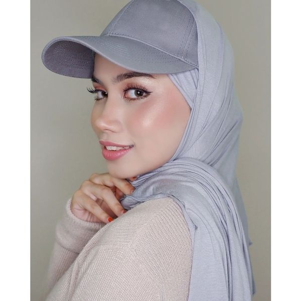 

musilm women jersey hijab with base ball hat cap sports caps with cotton jersey hijabs ready to wear instant jersey hijabs 220813, Blue;gray