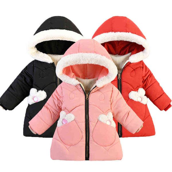 1-4 anos de idade de inverno fofo Warmtoddler Baby Girls Jacket Chete Fur Lainting Plus Fleece Heavy Capuz de roupas para crianças J220718