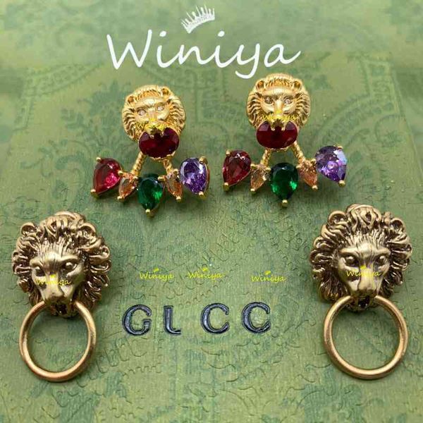 

earrings year new brass tiger head color diamond earrings simple accessories for women 01, Golden