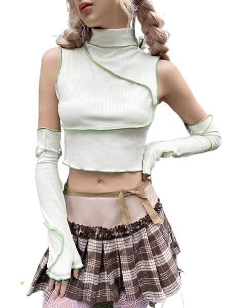 

high neck crop with arm sleeves d9lb#, White
