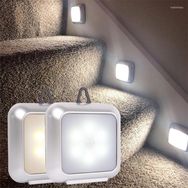 Luci notturne LED Sensore di movimento quadrato Alimentato a batteria Induzione intelligente Luce sotto l'armadio Cucina Camera da letto Scale Lampade da toilette Notte
