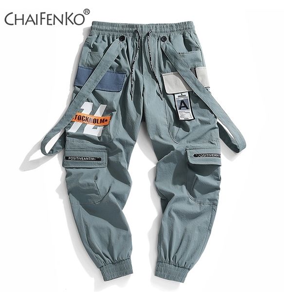 

chaifenko jogger leisure sports trousers men hip hop streetwear beam foot cargo pants fashion printing 220325, Black