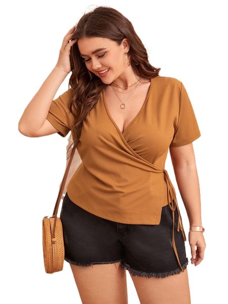 

plus wrap tie side tee d8np#, Black