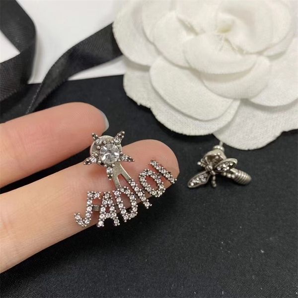 

white diamond letter asymmetric earrings female worn earrings, Golden