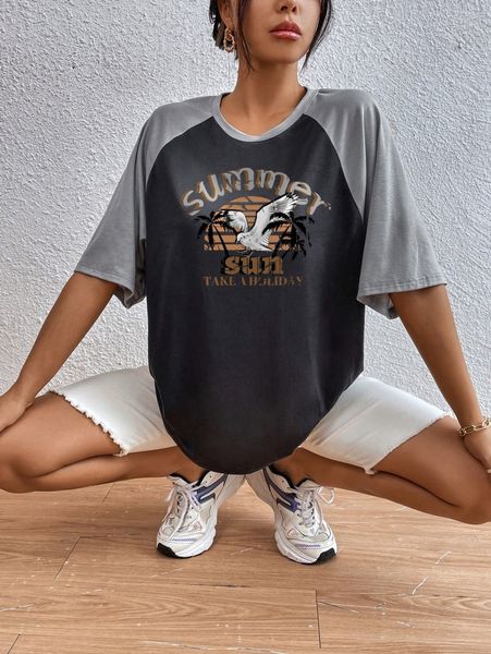 

tropical and letter graphic raglan sleeve tee 61nq#, White