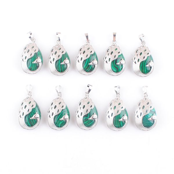 

new arrivals malachite gemstone pendant peacock pattern animal shape natural gem stone teardrop lucky jewelry for female jewelry gift dn4360, Silver