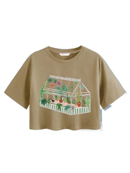 

romwe x maybeinmay plants print crop tee 76le#, White