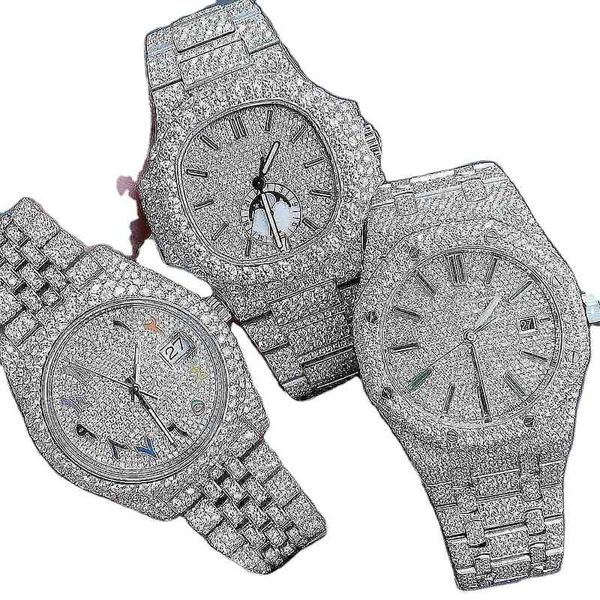 Fábrica de relógios de diamante personalizados joias de lúpulo estilo luxuoso totalmente gelado Bling Moissanite masculino