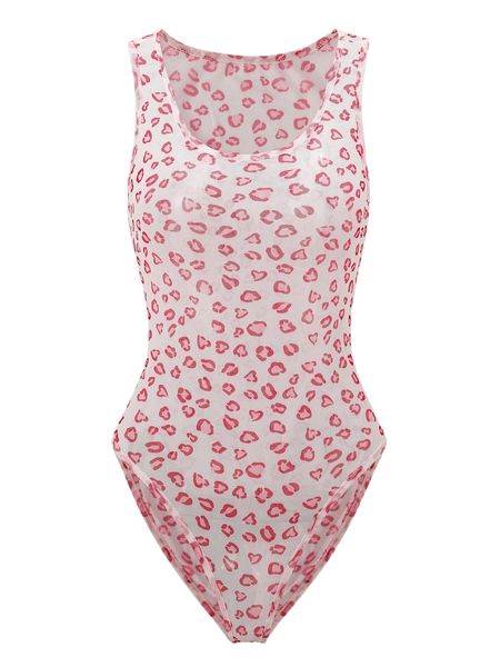 

all over print mesh bodysuit 65rt#, White