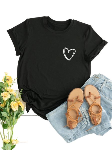 

plus heart print tee 42e4#, Black