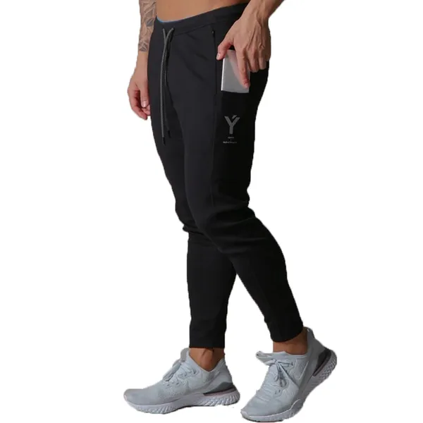 

men's pants sweatpants men cotton slim jogging invisible pocket men's gym fitness sports fashion zipper bodybuilding, Black