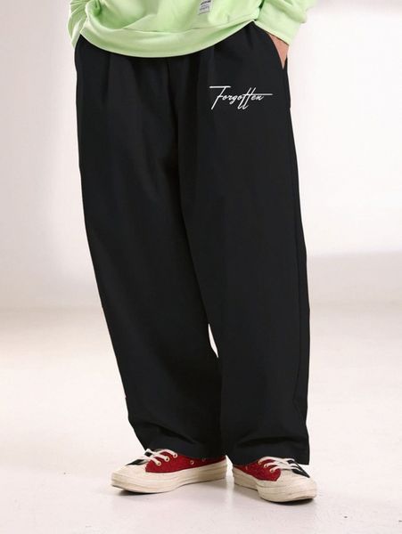 

men letter graphic wide leg pants 81tj#, Black