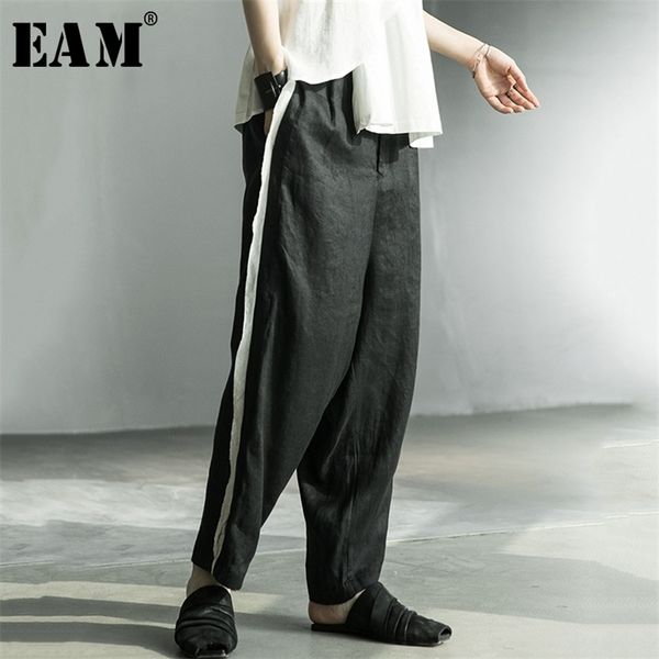 

eam high waist black line stitch long linen harem trousers new loose fit pant fashion spring summer 1x005 201012, Black;white