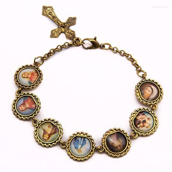 Tendenza cattolica Cuore di Gesù Bracciale Statua della crocifissione Chiusura a moschettone Regali di Natale Catena a maglie della Vergine Maria