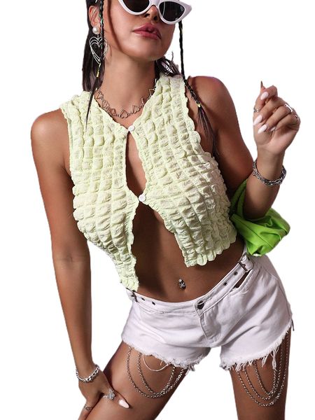 

textured button front tank k2fm#, White