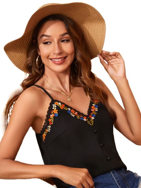 

floral embroidery guipure lace trim cami 37s6#, White