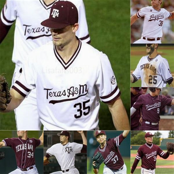 

custom texas a&m aggies baseball jersey 43 dawson barr 9 hicks 14 doxakis stripling 34 minter logan sartori zach deloach colson geisler chri, Black