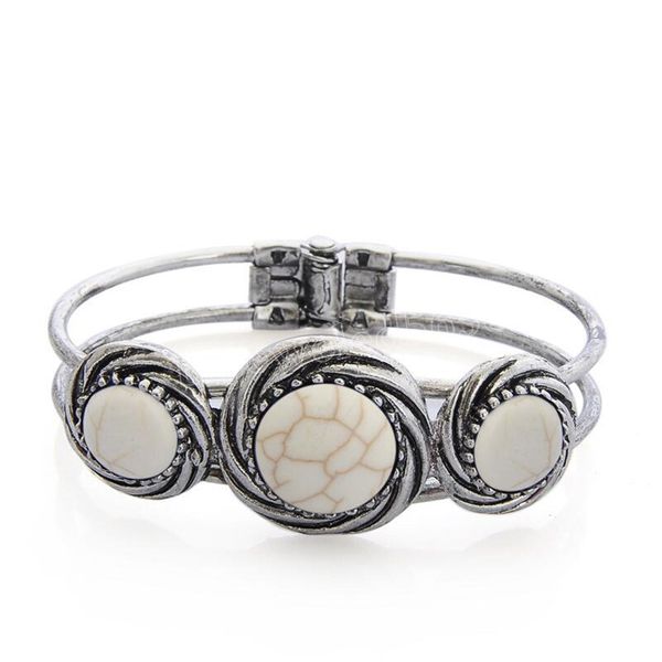 

fashion natural stone turquoises bangle bracelet for women boho ethnic round geometric cuff bangle jewelry holiday party gift, Golden;silver