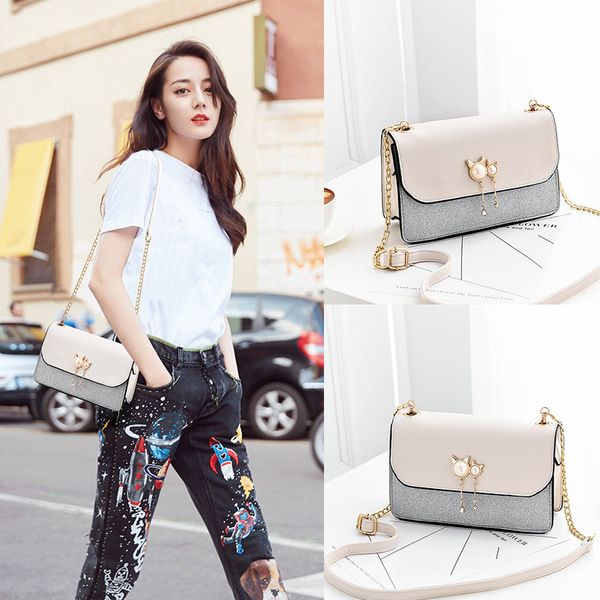 Myyshop Lady Cute Crossbody Bags Cat Small Pearl Shoulder Handbag Women Long Purse Wallets Chain Regolabile rosso