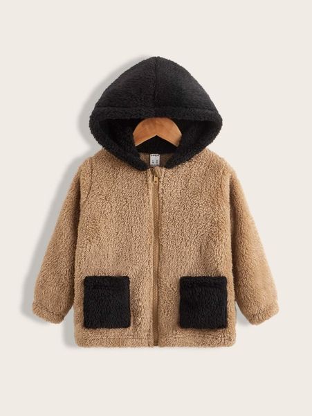 

toddler boys zip up pocket patched hooded teddy jacket she, Blue;gray