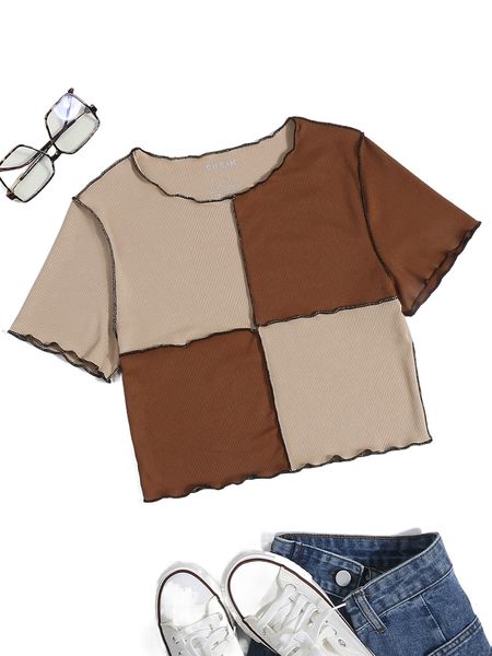 

two tone lettuce trim rib knit crop tee n7th#, White