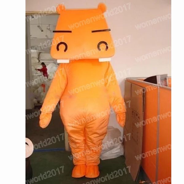 Costume da mascotte ippopotamo arancione di Halloween, completo di personaggio dei cartoni animati di alta qualità, completo unisex per adulti, vestito operato da carnevale di Natale