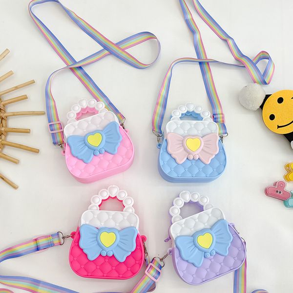 Crianças fofas desenho animado Princesa Mudar bolsa bebê menina amor coração uma bolsa de ombro de ombro crianças anjo asas de silicone zero carteiras f1283