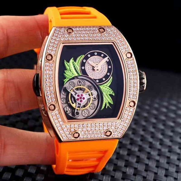 

watches wristwatch designer luxury mens mechanics watch richa milles wristwatch men automatic mechanical skeleton blue black iced diamonds, Slivery;golden