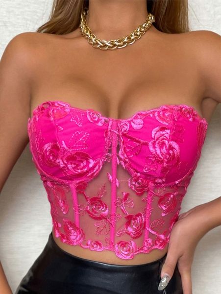 

lace floral embroidery bandeau h3s2#, White