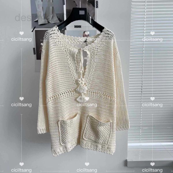 

women's hoodies & sweatshirts designer 2022 summer new triumphal arch walk show tassel decoration pure hand hook woven hollow pullover, Black