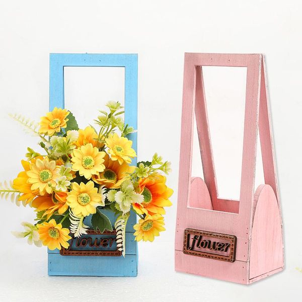 Geschenk Wrap Holz Blumen Körbe Verpackung Lagerung Boxen Tragbare Kreative Blumentopf Für Home Garten Desktop Bouquet DecorGift