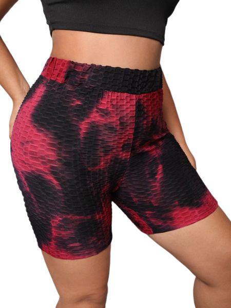 

plus tie dye honeycomb texture biker shorts c669#, Black