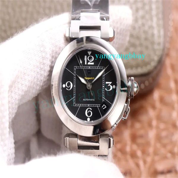 

original box watch w-31074-m7 cal.049 sapphire glass mechanical (automatic) lady wrisrwatch stainless steel strap women watches, Slivery;brown