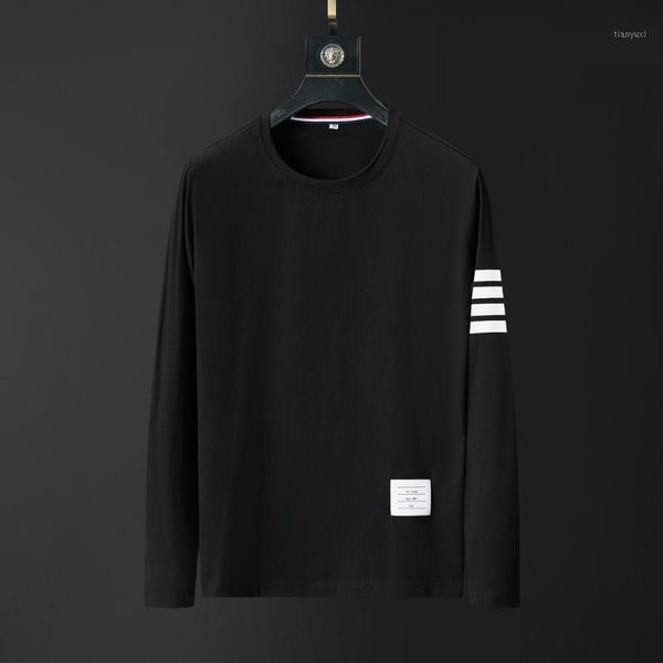 Erkek T-Shirt 2022 Marka Erkek T Shirt Grafik Sonbahar Uzun Kollu Giysi Artı Boyutu Homme Yüksek Kalite Kore Tarzı Moda Siyah Çizgili