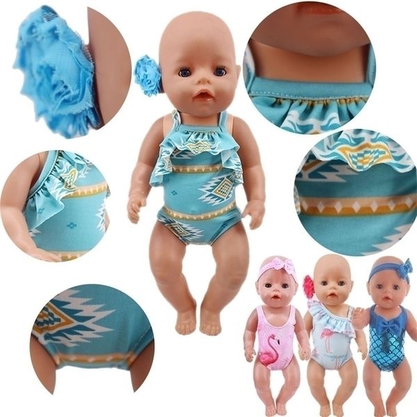 Kopf Blume Badeanzug Fischschuppen Stil Für 43 cm Baby Artikel18 Zoll American Doll GirlGeneration Born Baby Zubehör Für Kleidung 220815