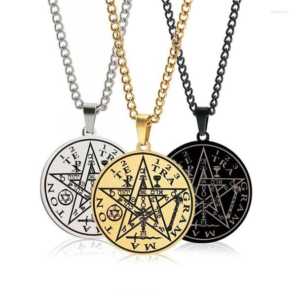 Colares pendentes Colar de aço inoxidável Tetragrammaton Wahyeh Magical Abençoe Pentagrama de Solomon Talisman JewelryPenda Sidn22