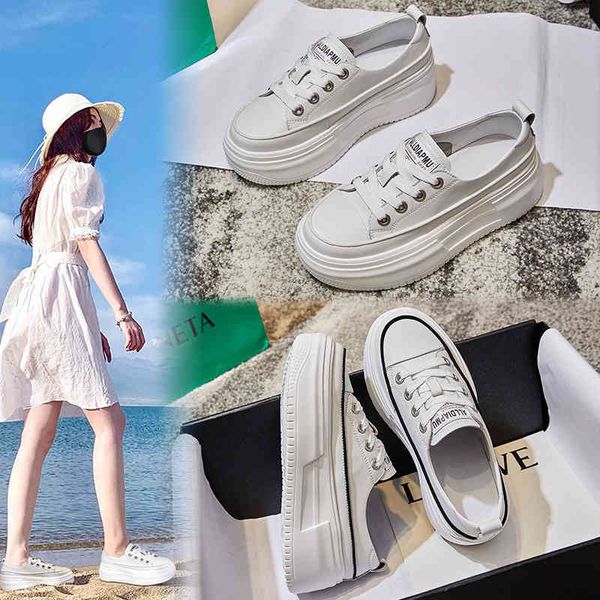

dress shoes casual white shoes women's summer flat bottomed versatile muffin thick fashionable leather z0ps, Black