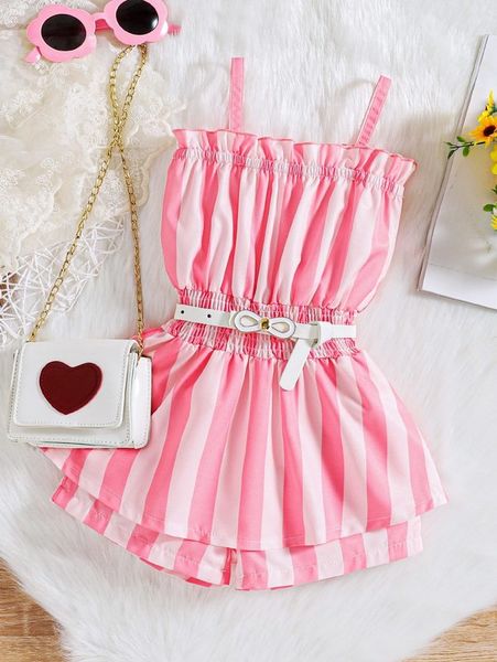 

toddler girls striped print shirred belted cami romper she, Blue
