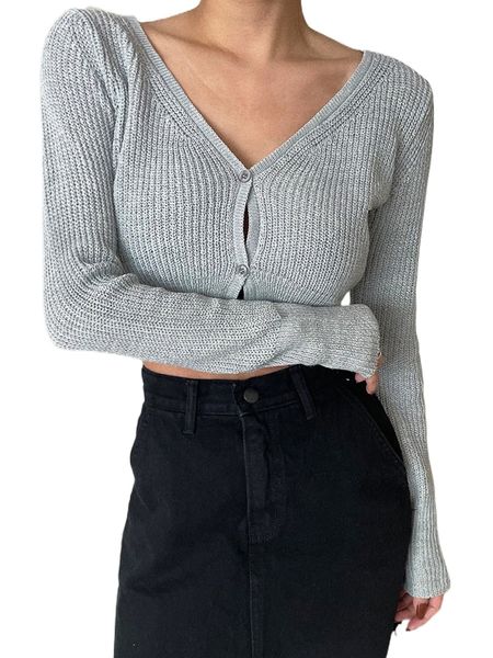 

dazy ribbed knit button up crop cardigan k1vu#, White;black