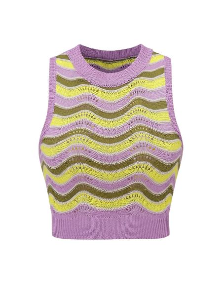 

wave stripe pattern pointelle knit sweater vest m0mf#, White;black