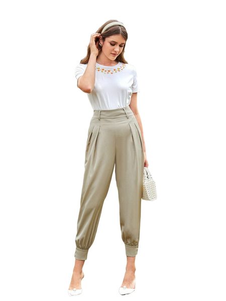 

floral embroidery round neck tee w5lt#, White